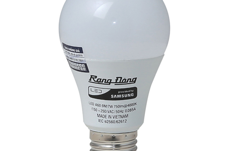 Rạng Đông – LED Bulb 7W A60: 7W – 220–240V AC – Ánh sáng trắng 6500K / vàng 3000K / đổi màu 6500K‑4000K‑3000K / cảm biến tự động bật/tắt.